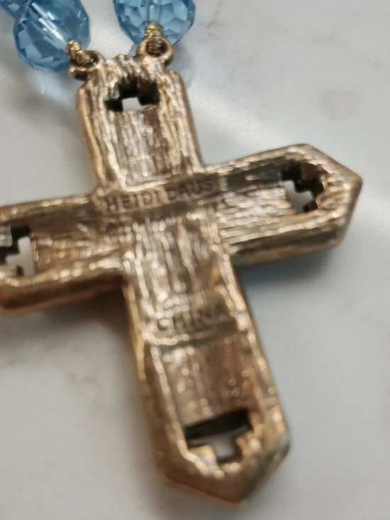 Vintage Heidi Daus Blue Faceted Swarovski Crystal Necklace with Cross Pendant - Picture 2 of 7